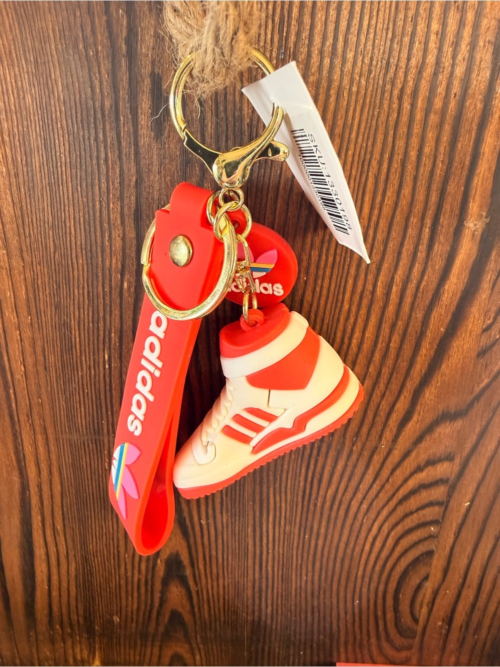 adidas Red and Cream Sneaker Charm Keyring with Branded Strap